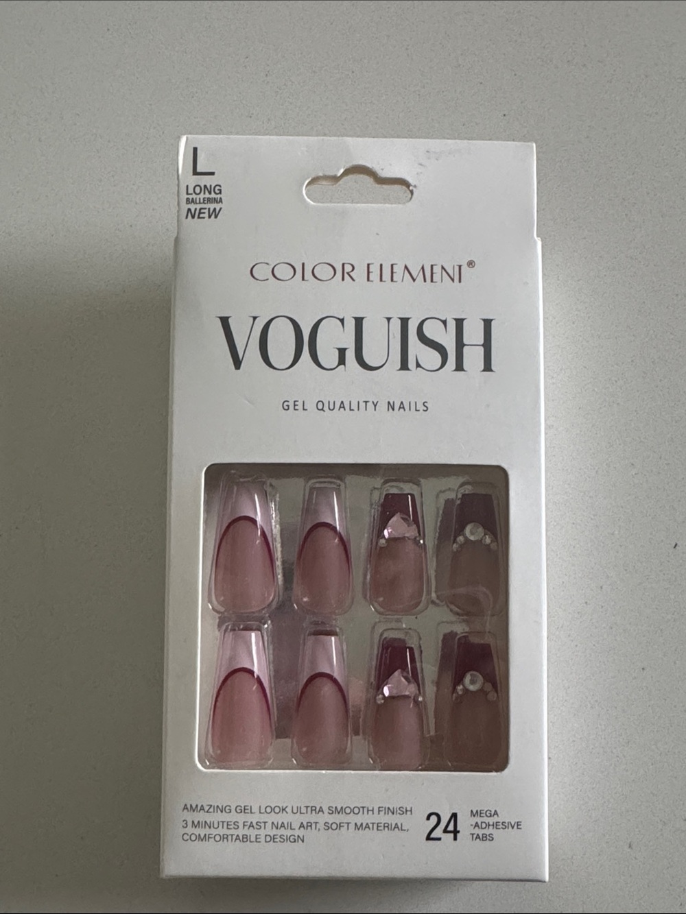 Voguish Gel Quality Press-On Nails - Pink Ombre with Accent Gems